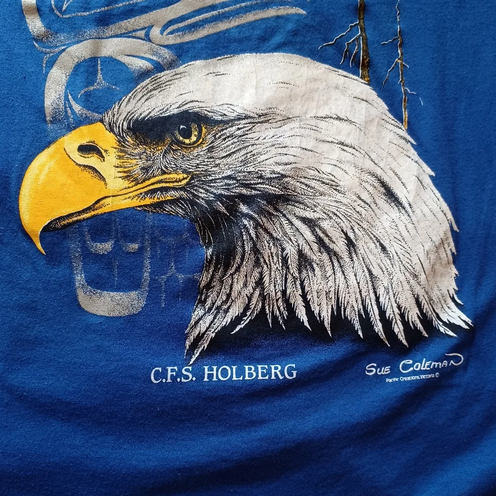 1980s Sue Coleman C.F.S. Holberg BC Native Eagle Single Stitch T-Shirt Adult L - Picture 4 of 9